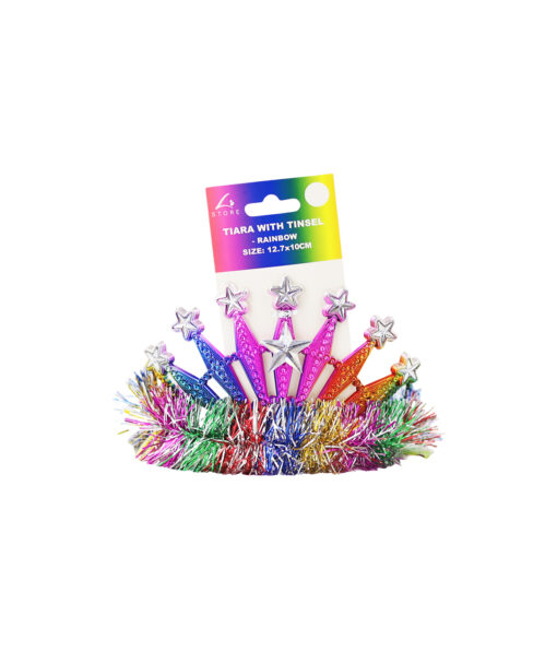 Rainbow Tiara With Tinsel 12.7x10cm