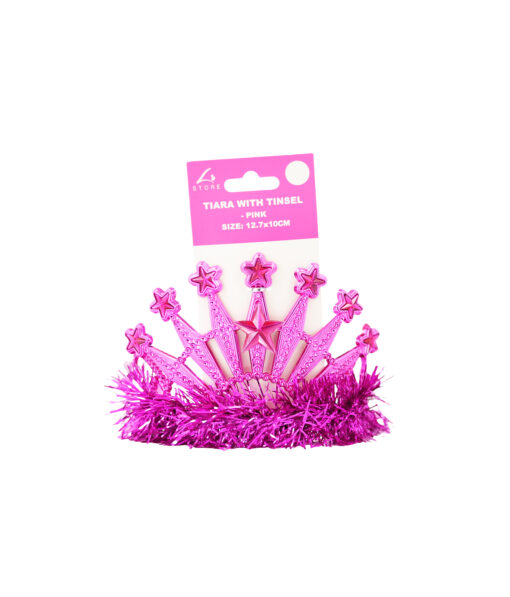 Pink Tiara With Tinsel 12.7x10cm