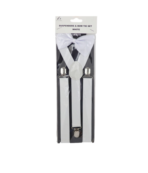 White Suspensder and Bow Tie