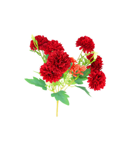 Dark Red Pompon Chrysanthemum Artificial Bouquet 5 Branch 32cm