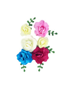 Fuchsia+Blue Artificial Craft Rose Flowers 6pc 4.5cm