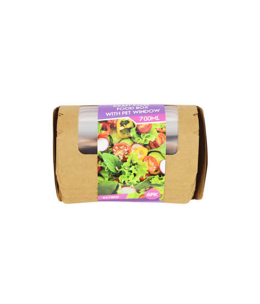 Kraft Paper Food Box with PET Window 700ml 6pk