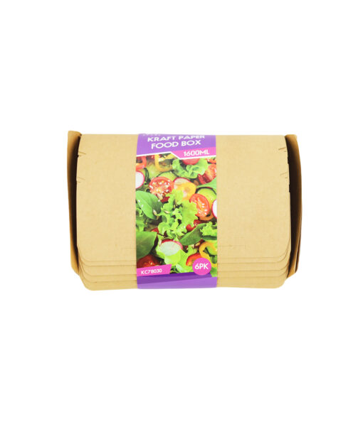 Kraft Paper Food Box 1600ml 6pk 18.7 x 12.9 x 6 cm