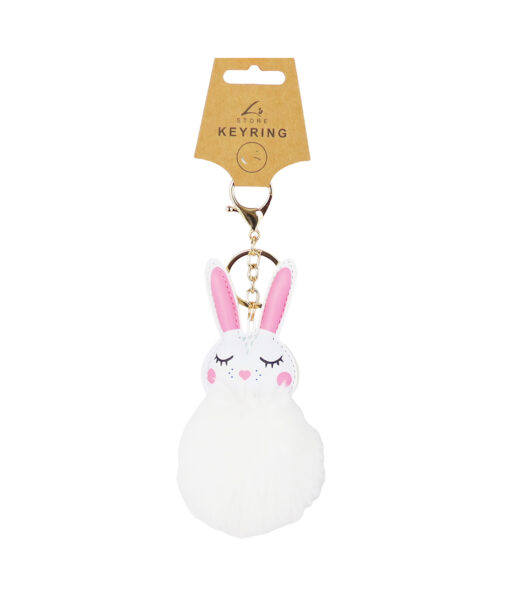 White Bunny PomPom Keyring