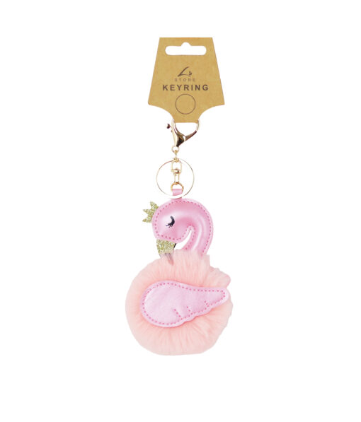 Pink Swan PomPom Keyring