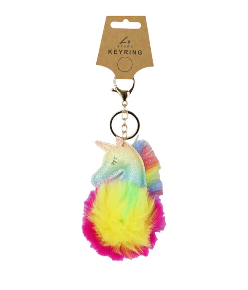 Rainbow Unicorn PomPom Keyring