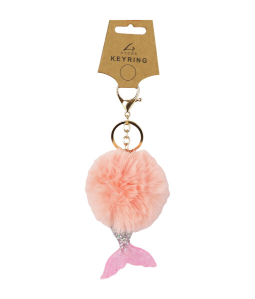 Pink Mermaid PomPom Keyring