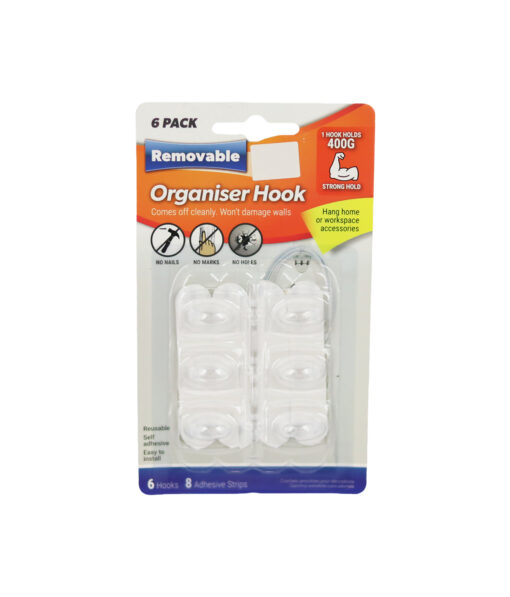 Clear Decorating Removable Organiser Hook 6pk