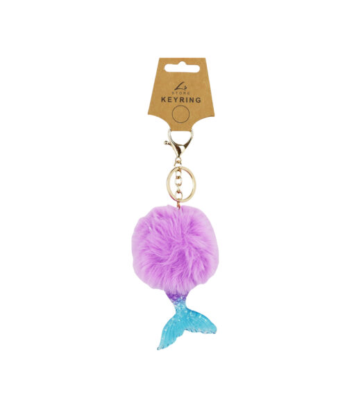 Blue Mermaid PomPom Keyring