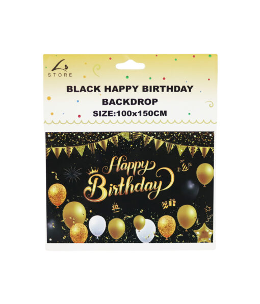 Black Happy Birthday Backdrop 100x50cm