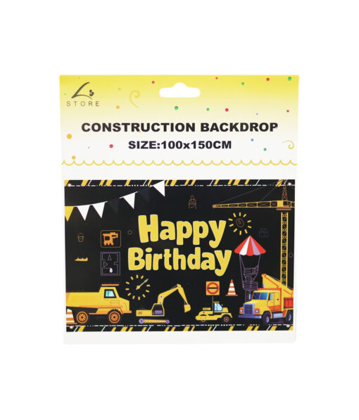 Construction Happy Birthday Backdrop 100x50cm